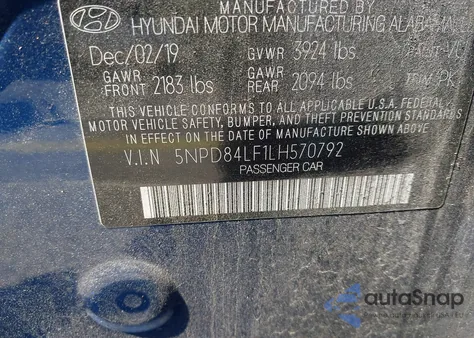 2020 Hyundai Elantra Sel z USA, uszkodzony, nr VIN 5NPD84LF1LH570792